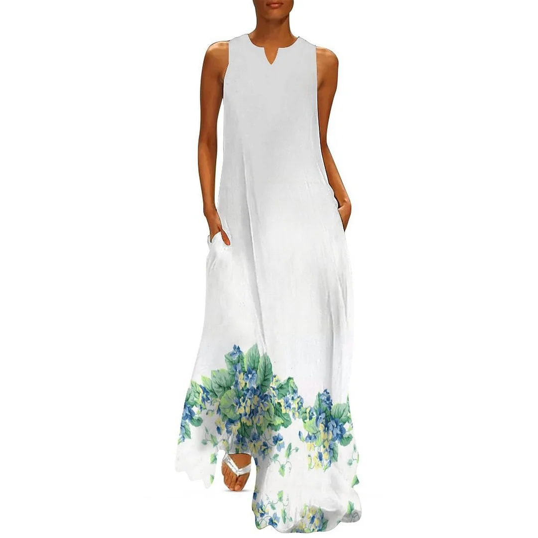 Style & Comfort for Mature Women Plus Size Printed Sleeveless Casual Women Maxi Dress with Pockets in Pattern Turquoise, Floral, Green
