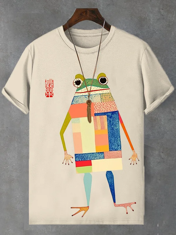 <💯Cotton> Men's Retro Boho Frog Art Print Cotton Casual T-Shirt