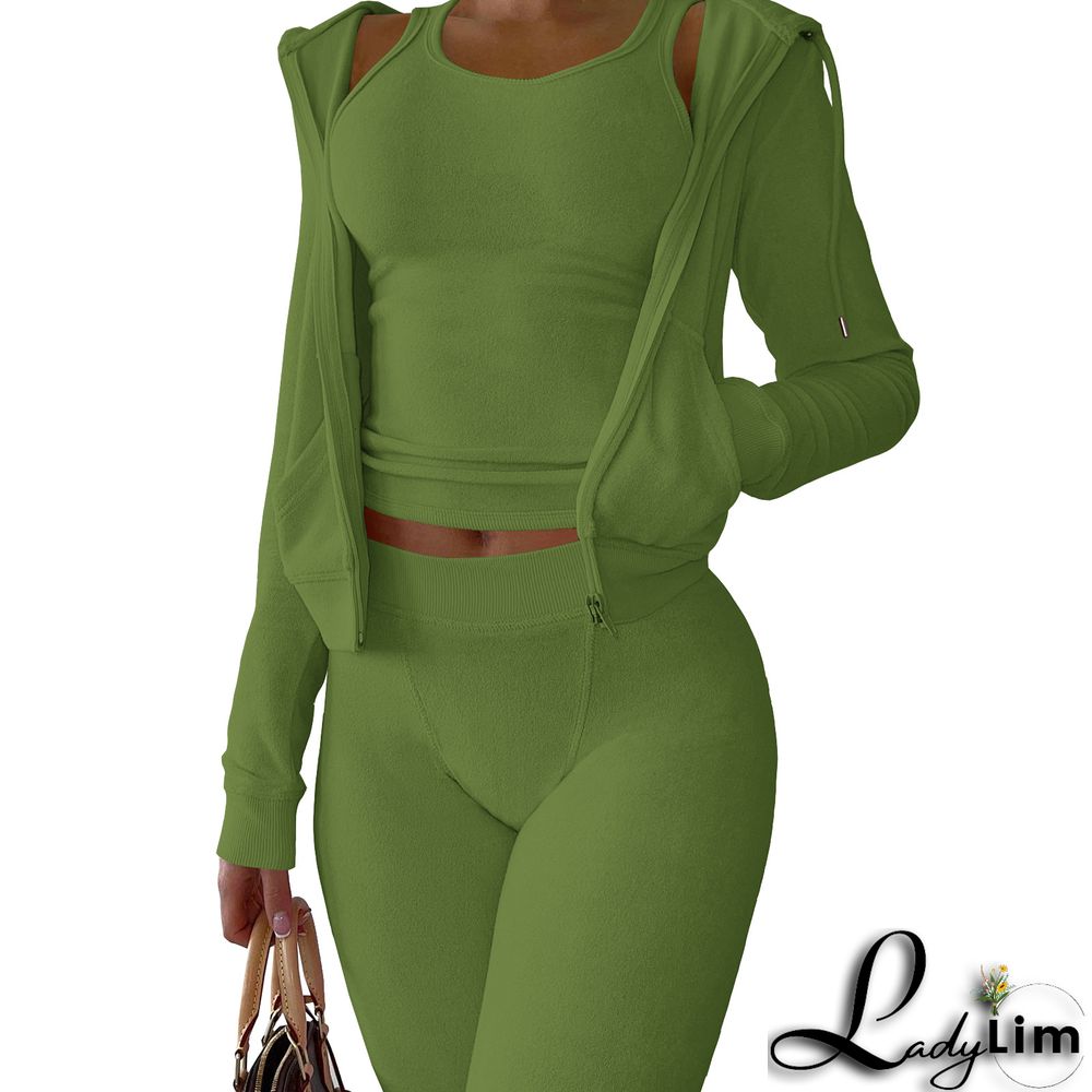 Women's Autumn/Winter Fleece Vest Hooded Three-Piece