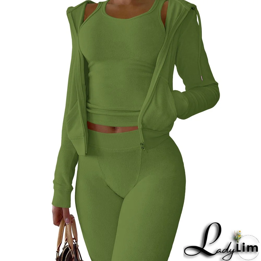 Women's Autumn/Winter Fleece Vest Hooded Three-Piece