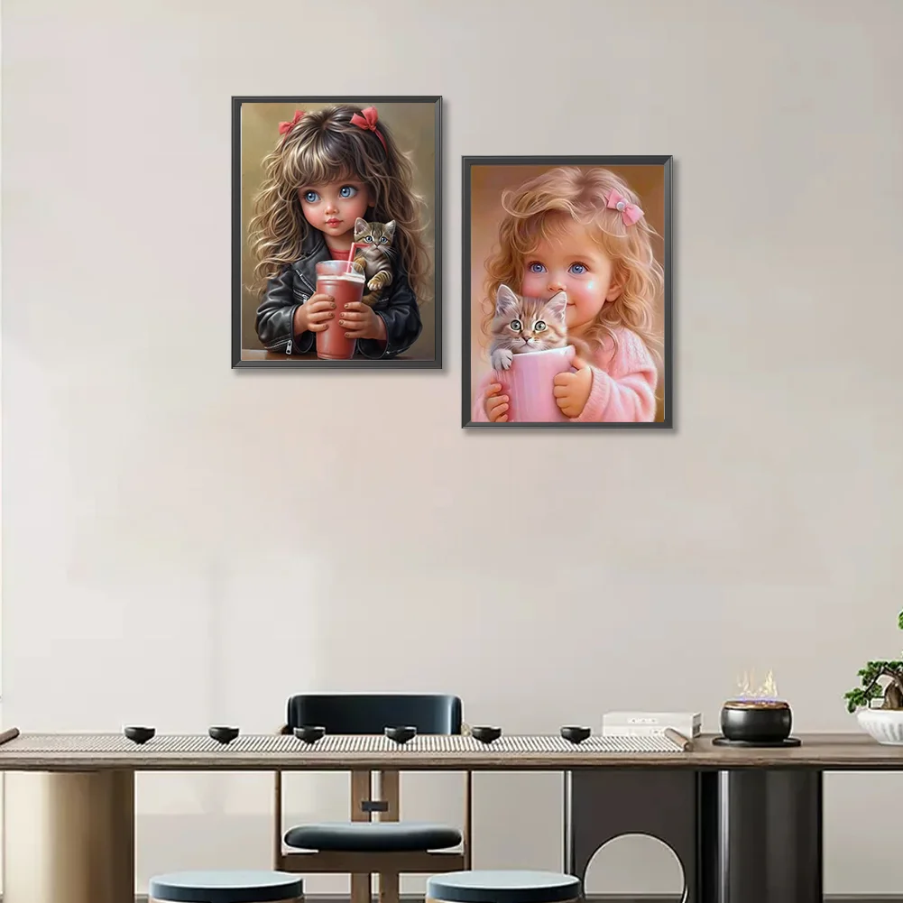 2pcs Diamond Painting - Full Round Drill - Cute Big Eyes Girl(Canvas|30*40cm)