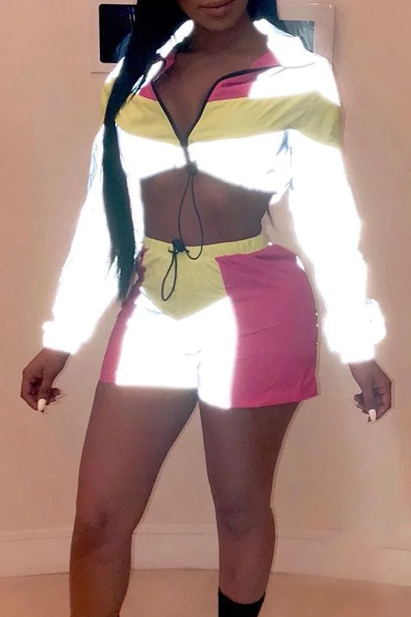 Trendy Patchwork Shorts Set