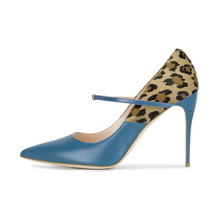 Fashion Blue Leopard Print Mary Jane Stiletto Pumps Vdcoo