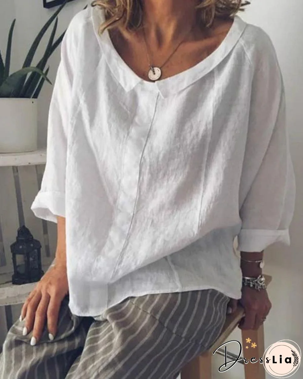 Plus Size Causal Solid Color Long Sleeve Shirts
