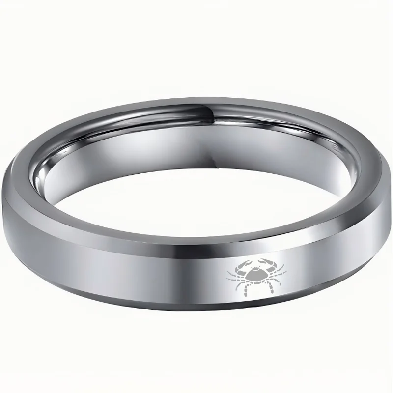Sliver Laser Etched Couple Tungsten Carbide Rings Sliver Cancer Tungsten Wedding Bands Beveled Edges 4MM 6MM 8MM Width