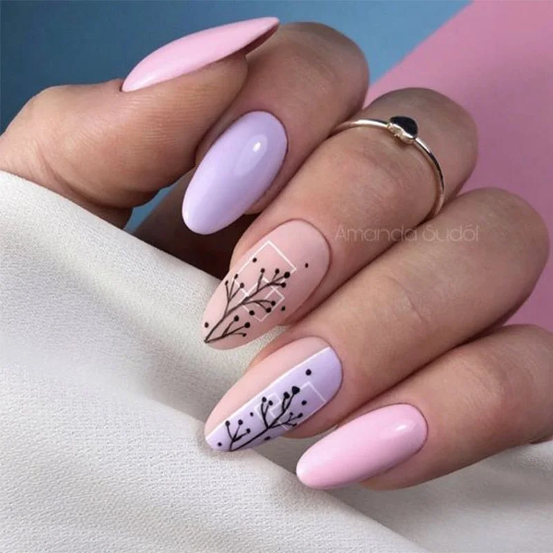 Harunouta 6Pcs Black Leaves Flower Water Decals Dandelion Geometrics Pattern Stickers Sliders For Nails DIY Decoration-Nail Inspo