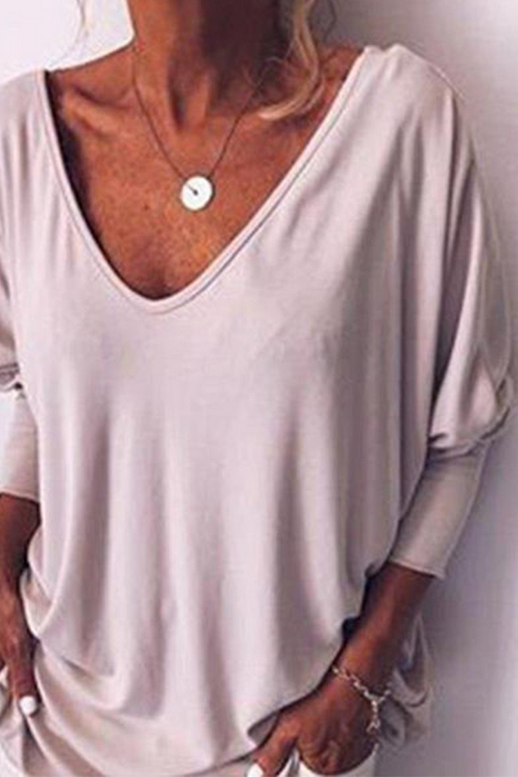 Casual Solid Buckle V Neck T-Shirts(5 Colors)