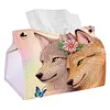 Diamond Art Painting Tissue Box Cover Wear Resist Decorative Paper Napkin Dispenser Multifunction Rhinestone PU Tissue Holder Kit for Adults Home Office Gift (Two Wolves Butterfly)