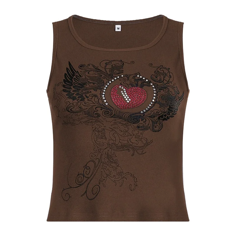 Rapcopter y2k Printed Crop Top Knitted Diamonds Kawaii Grunge Tank Tops Fairycore Sleeveless Sweats Cute Mini Vest Women Retro