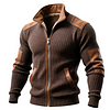 Brown Ribbed Zip-Up Jacket With Leather Accents by Inlyline
