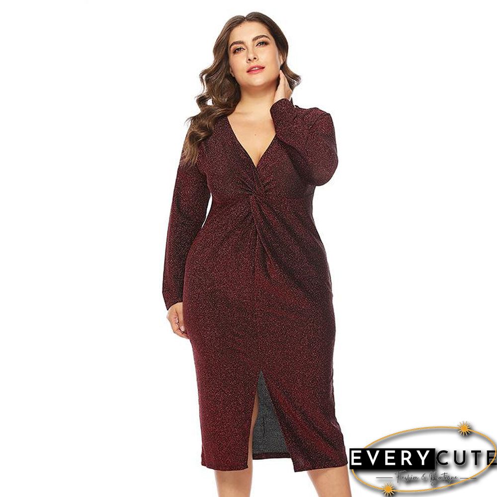 New European and American Large Size Women's V-neck Dress