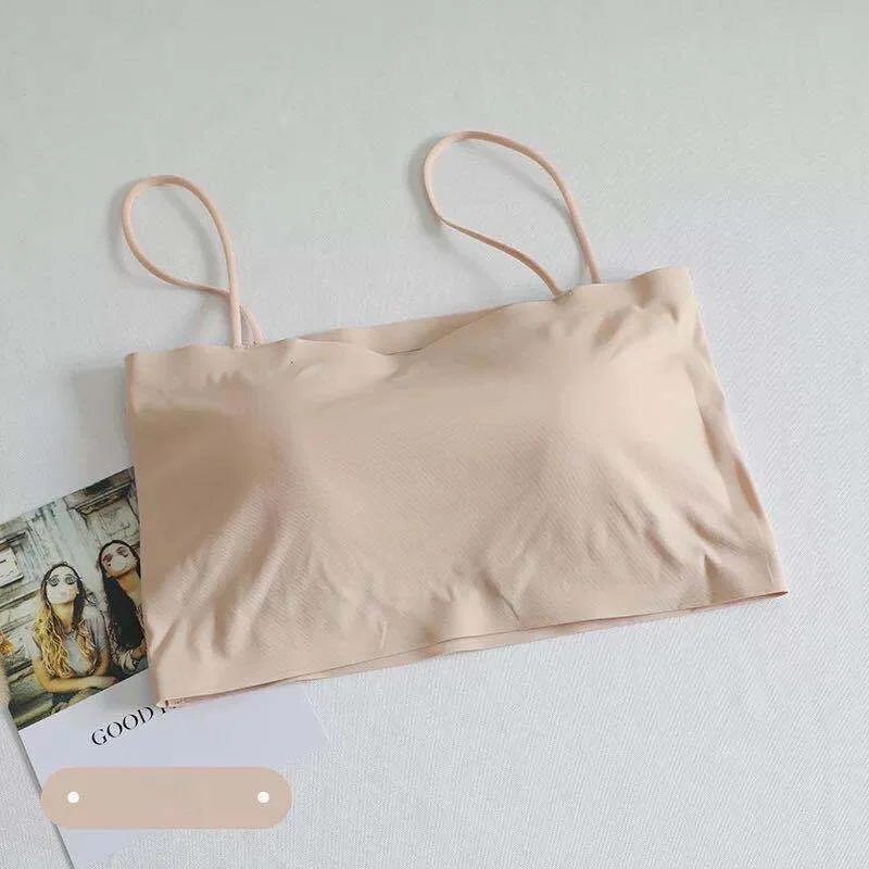Summer Ice Silk Seamless Beautiful Back Tube Top with Chest Pad