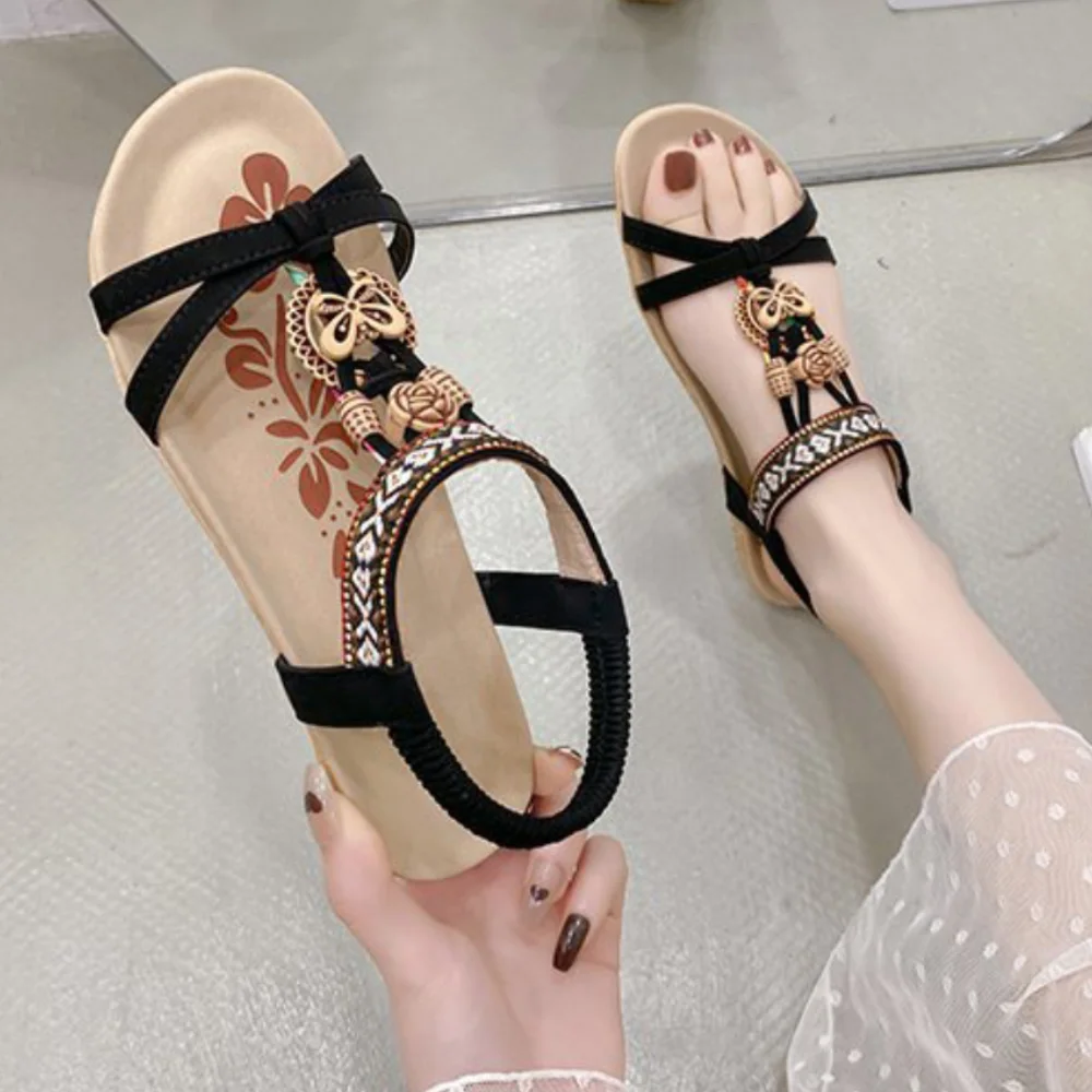 Smiledeer Summer new ethnic style flat open-toed sandals