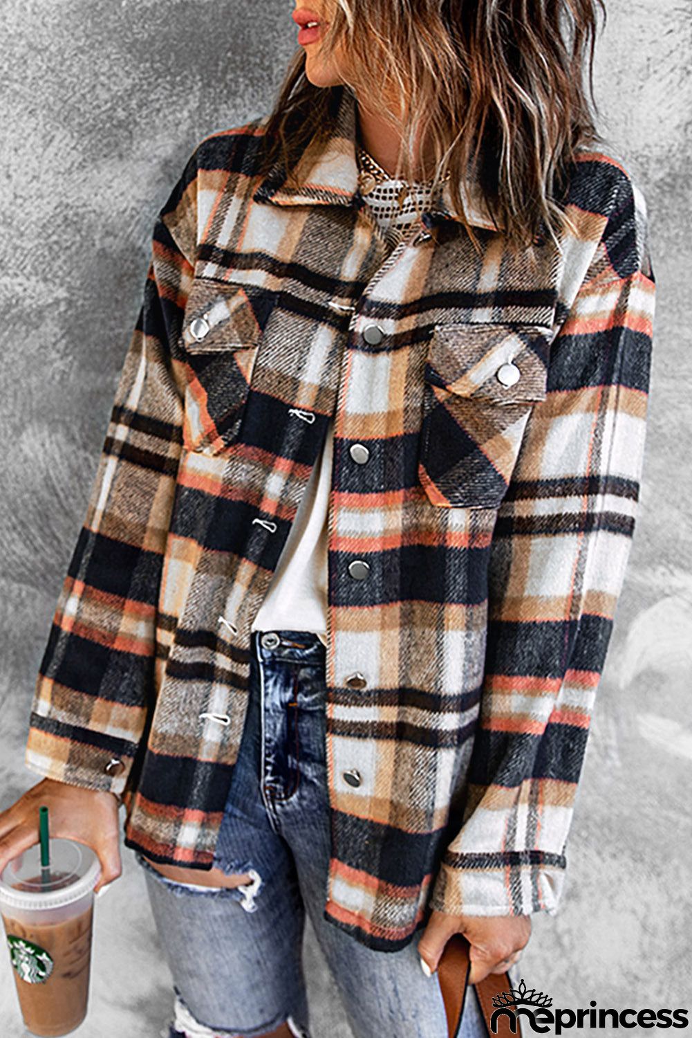 Blue Geometric Plaid Shacket