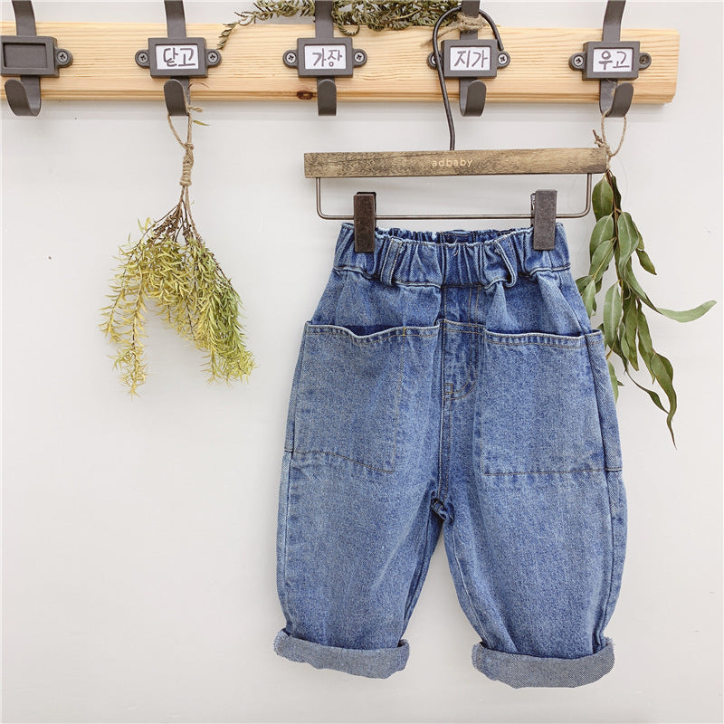 LANFUBEISI Children jeans  Korean style New Spring boys fashion straight denim pants baby girls loose solid color all-match jeans 1-6Y LANFUBEISI
