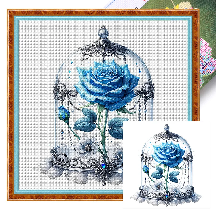 Gorgeous Blue Rose 11CT (40*40CM) Stamped Cross Stitch gbfke