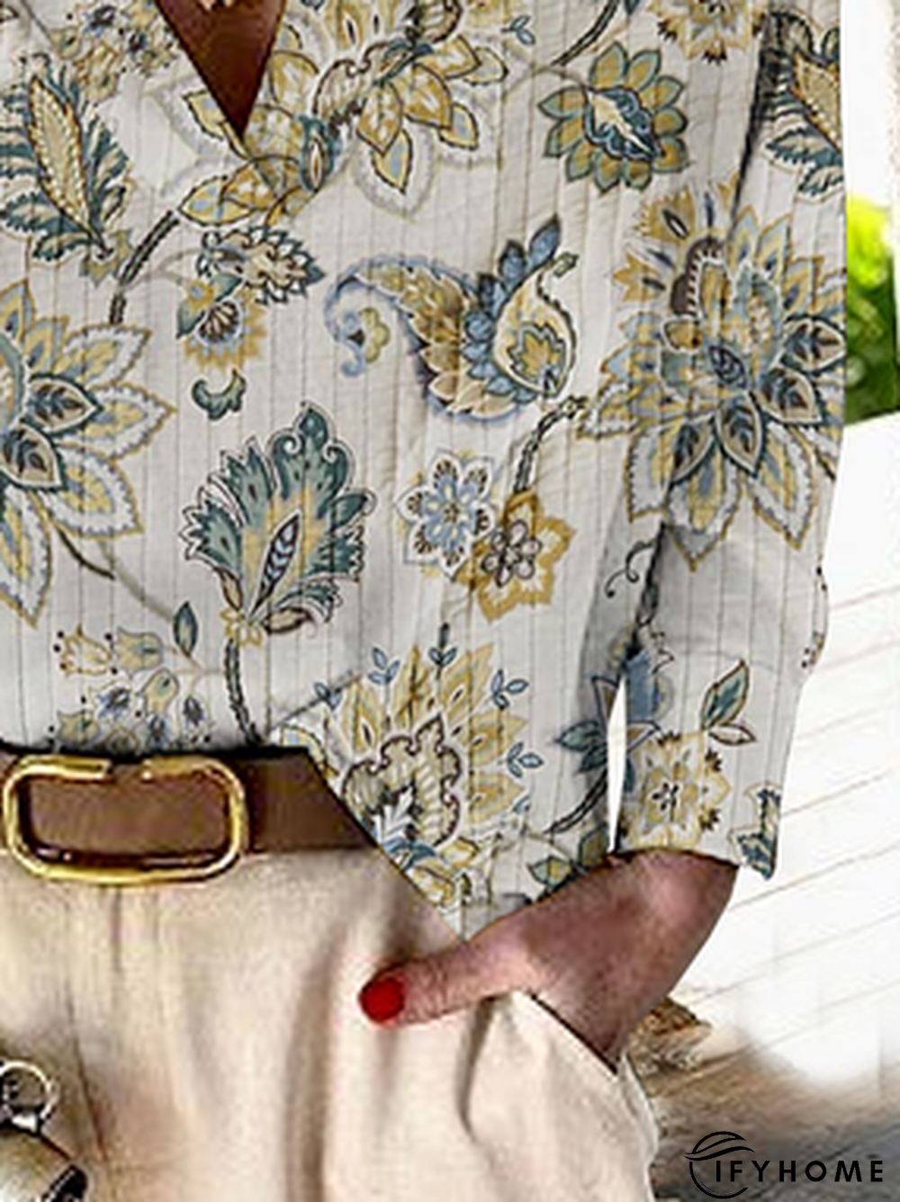 Boho Loose Paisley Half Open Collar Blouse | IFYHOME