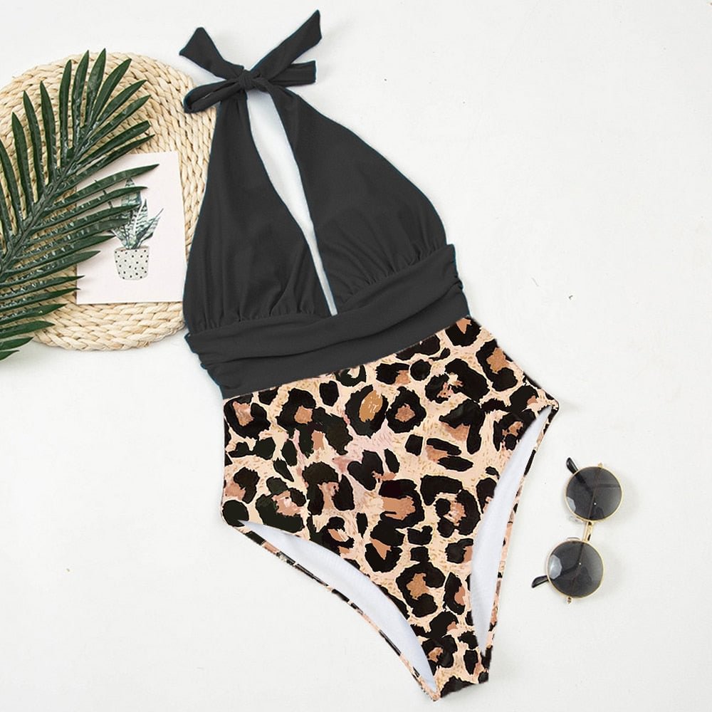 2021 New Sexy Solid One Piece Swimsuit Female Swimwear Women Push Up Bathing Suit Backless Halter Beachwear Deep V-neck Monokini
