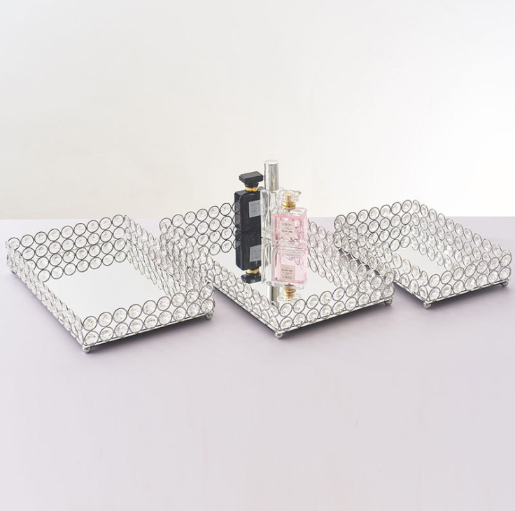 Crystal Tray Mirror Cake Display Tray Decoration