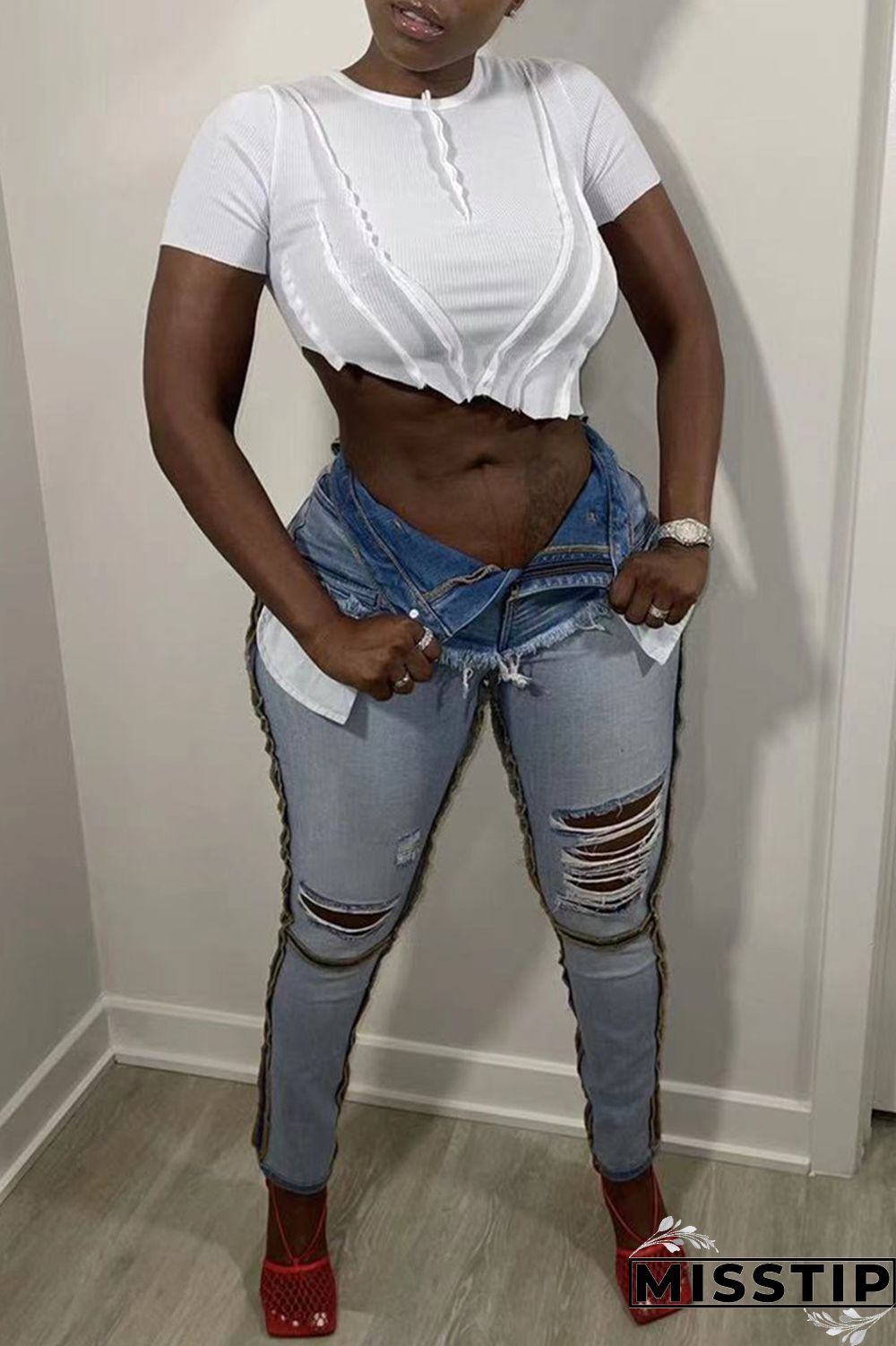 Rose Red Fashion Casual Solid Asymmetrical O Neck T-Shirts