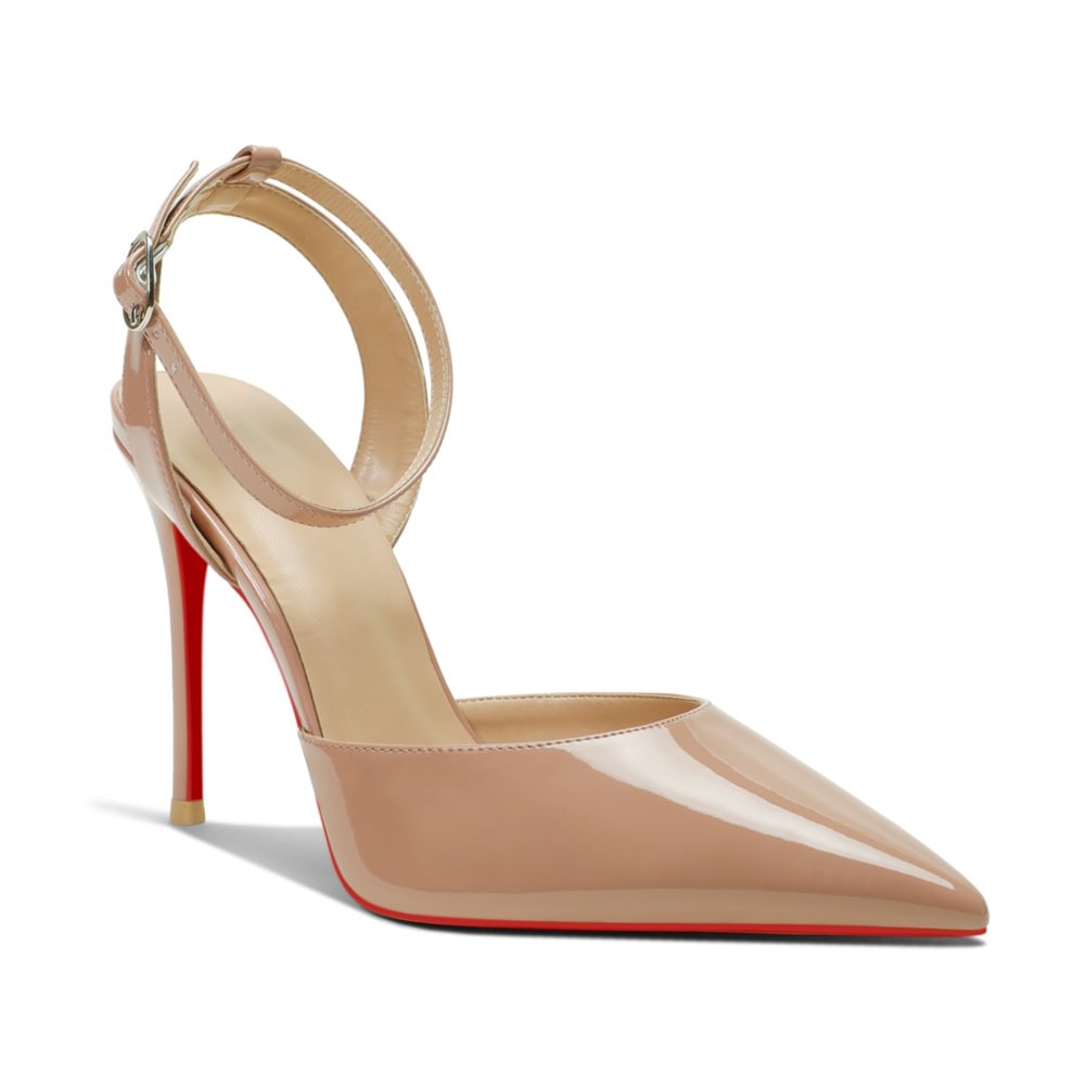 100mm Women's Slingback Ankle Buckle Pointed Toe Red Bottom Wedding High Heels-MERUMOTE