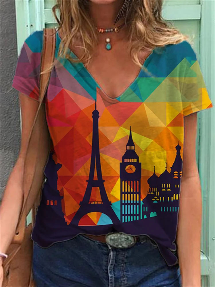 City Logo Silhouette V Neck T Shirt