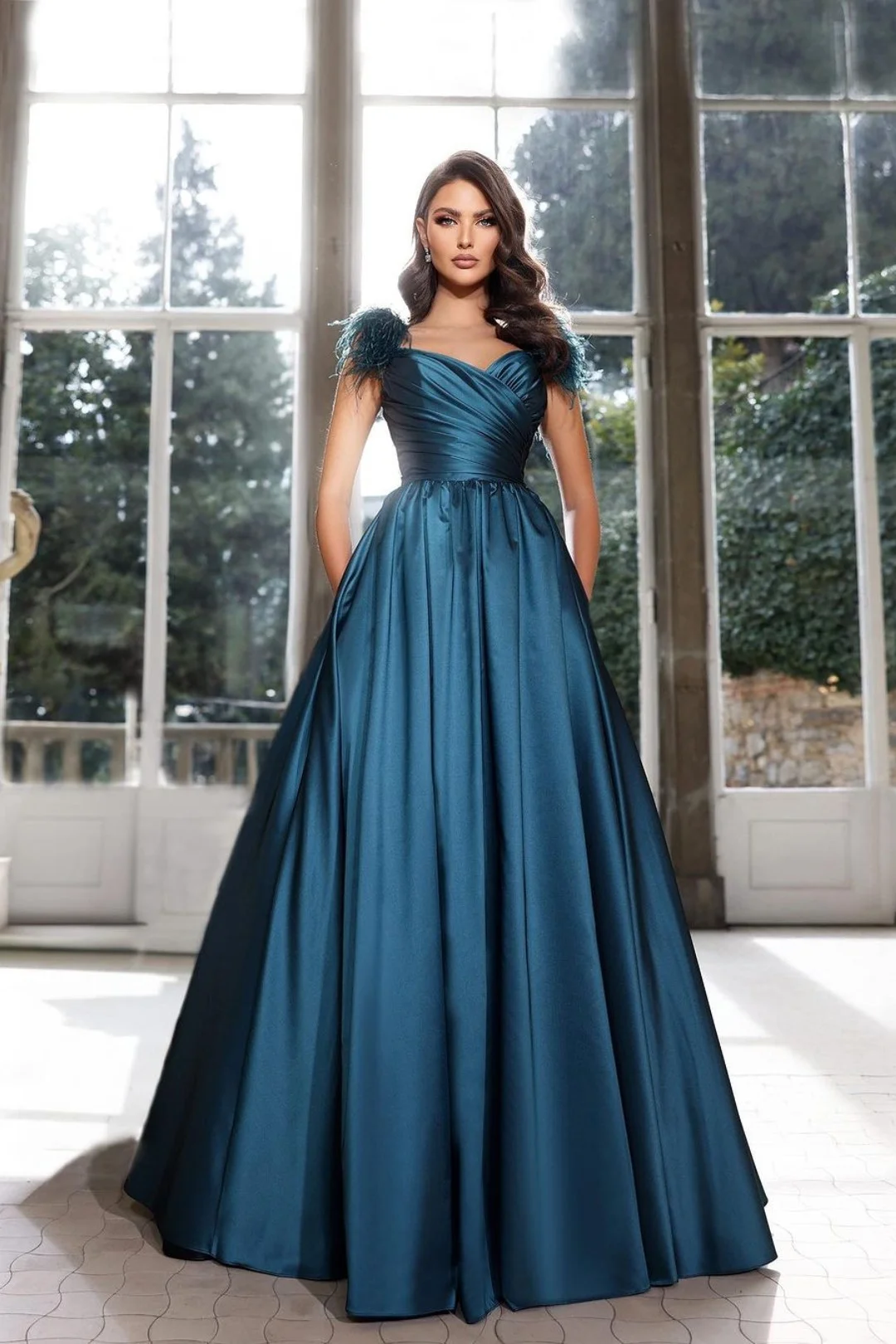 Tassel Prom Dress Dark Navy Sweetheart Off-the-shoulder YL0284