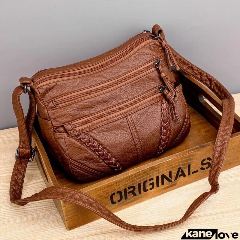 Vintage Style Soft Touch Textured Design Spacious Interior Adjustable Shoulder Strap Crossbody Bag