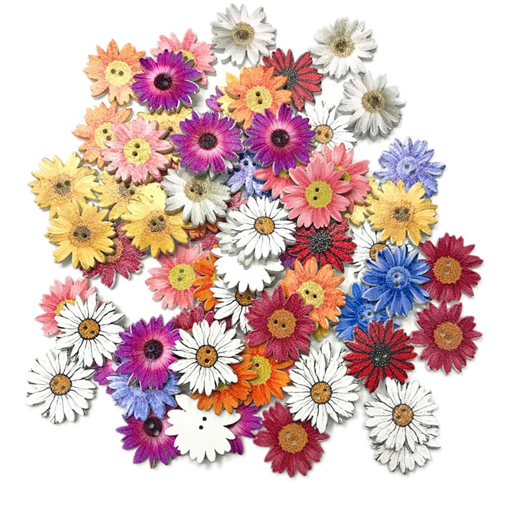 50pcs Wooden Chrysanthemums Sewing Buttons DIY Scrapbooking Clothes Decor