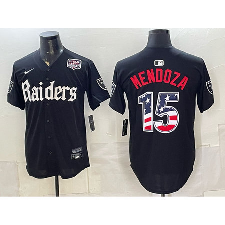 Youth Las Vegas Raiders #15 Fernando Mendoza Black USA 250 Fourth of July Vapor Limited Baseball Jersey