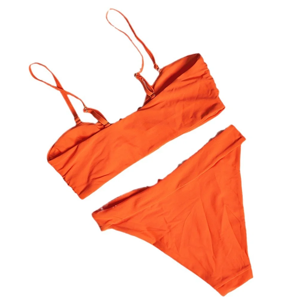 Uveng Uveng New Sexy Swimsuit Metal Accessories Hollow Bikini Solid Color Strapless High Waist Women's Swimsuit