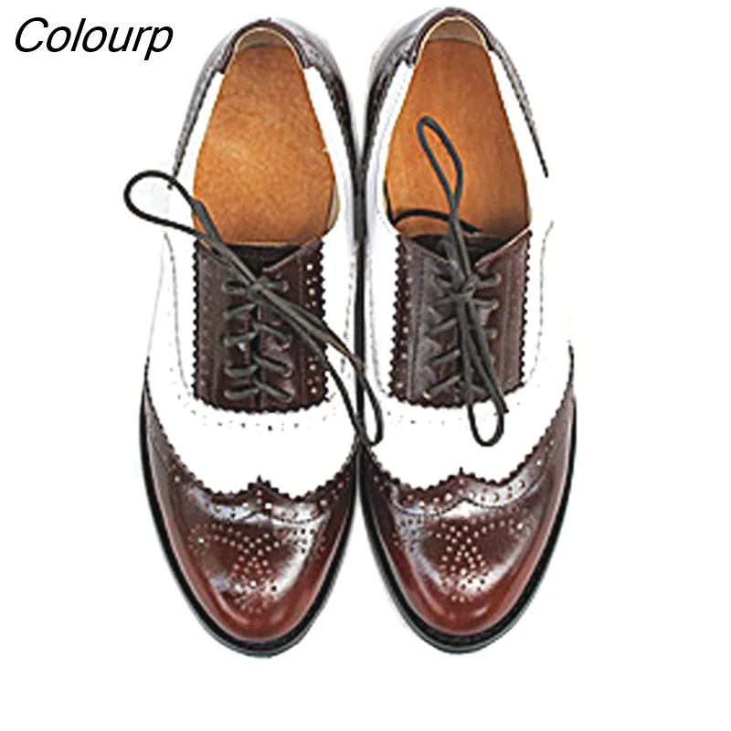 Colourp Women's Leather Summer Platform Sneakers Flat Casual Oxford Shoes Loafers Moccasins Spring Vintage for Woman 2023 Trend New