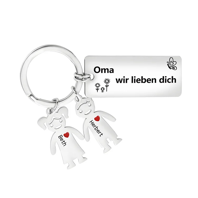 Kettenmachen Personalisierter 2 Namen für Großmutter Herz Schlüsselanhänger-Oma, wir lieben dich-Geschenk mit Nachrichtenkarte