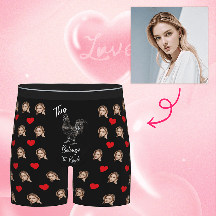【Byxhuc】Custom Underwear for Men, This Belongs to Name Custom Boxers with Picture, Heart Custom Photo Gifts for Him Men on Christma Birthday