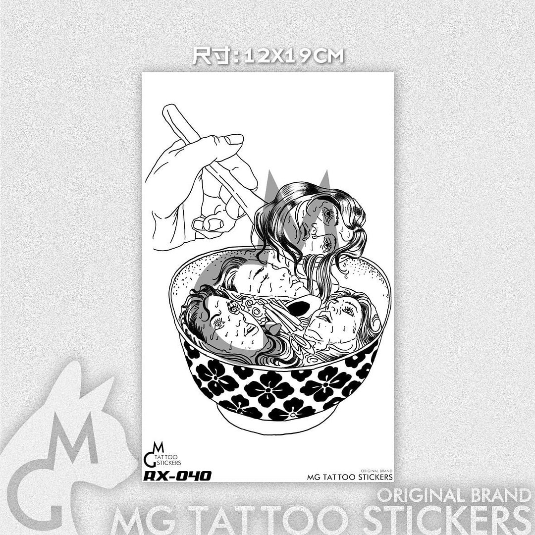 12*19cm Hand-painted TATTOO Mysterious Dark Late Night Evil Dumplings Alternative Human Head Pattern Tattoo Stickers