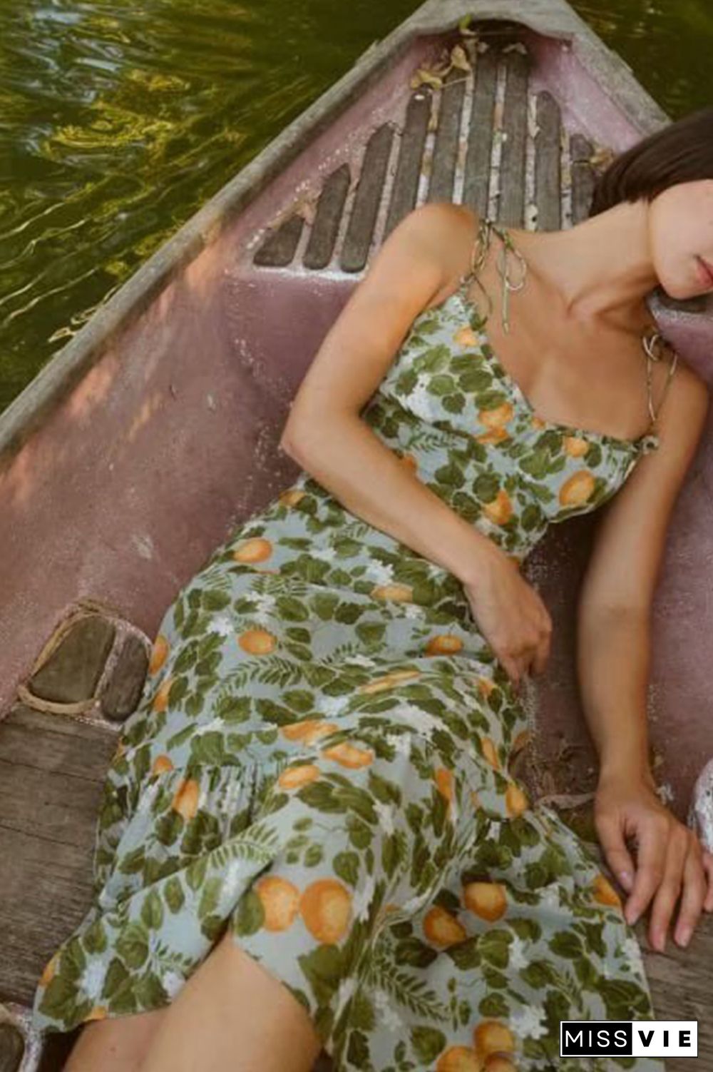 Vacation Floral Bandage Flounce V Neck A Line Dresses