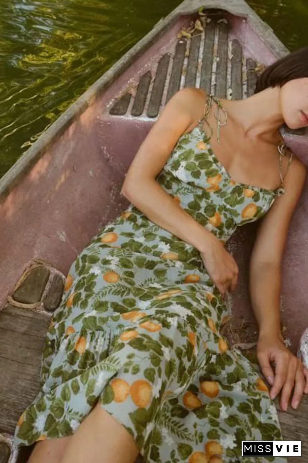 Vacation Floral Bandage Flounce V Neck A Line Dresses