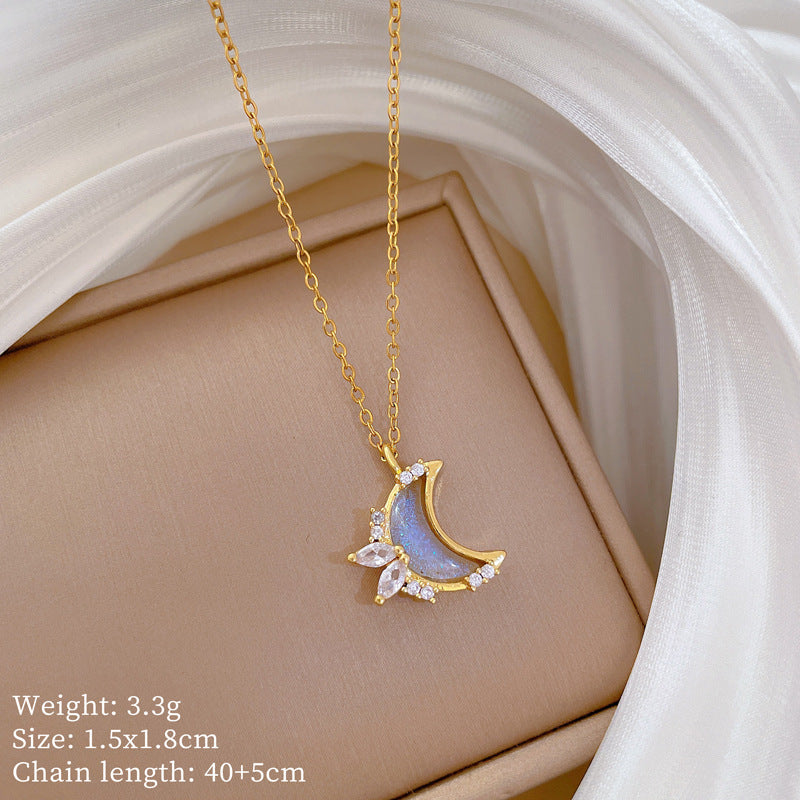 Colorful Moon Full Diamond Fashion Gorgeous Full Diamond Necklace Women’S All-Match Clavicle Chain Titanium Steel