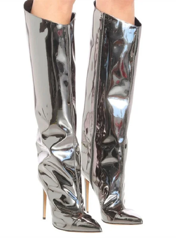 Mirror Leather Pointed High-heeled Boots