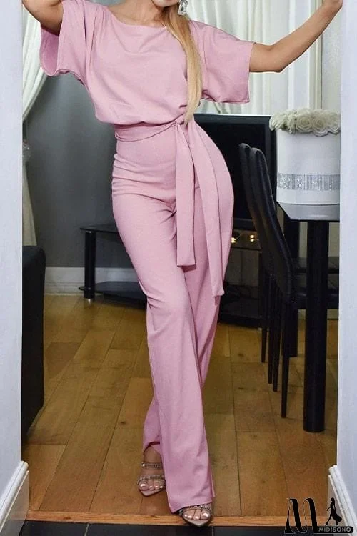 MidiSono - Short Sleeve Knot Jumpsuit