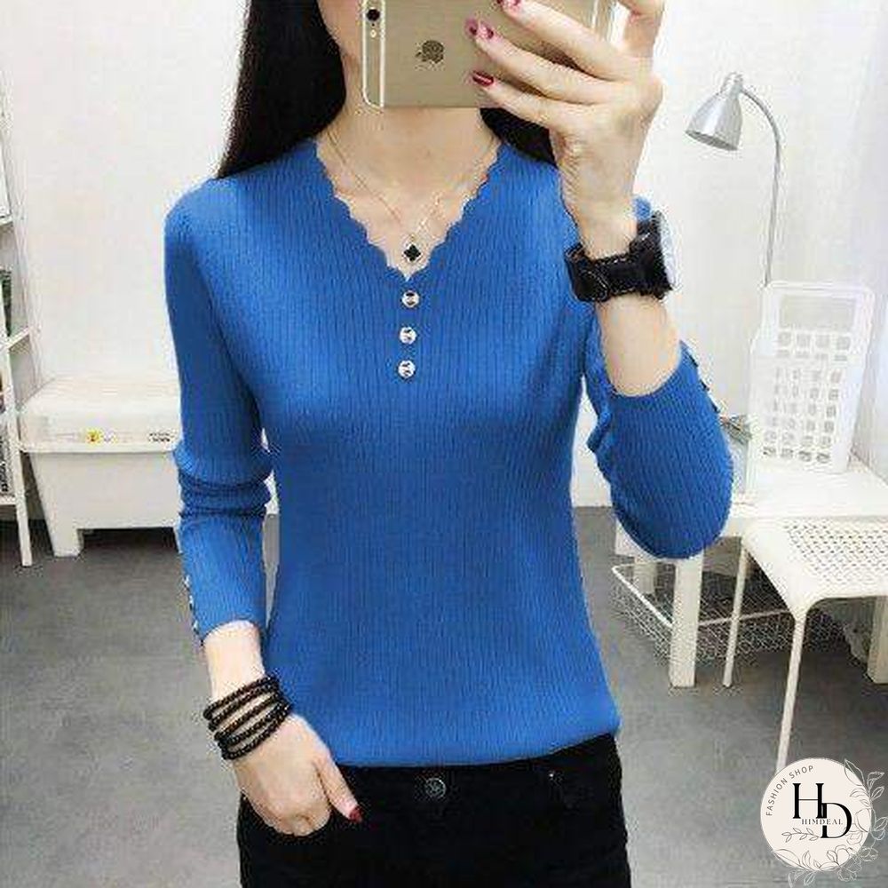 Sexy V Neck Buttons Solid Sweaters Pullover Women Autumn Winter Casual Long Sleeve Knitted Tops Ladies Bodycon Jumper Large Size