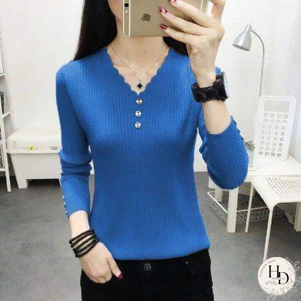 Sexy V Neck Buttons Solid Sweaters Pullover Women Autumn Winter Casual Long Sleeve Knitted Tops Ladies Bodycon Jumper Large Size