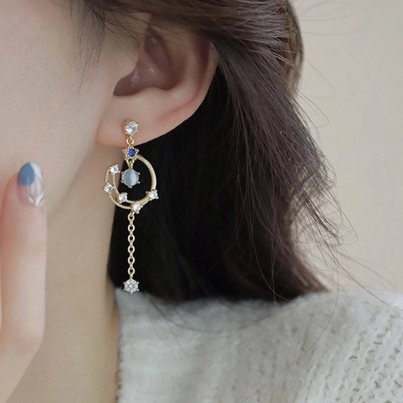 1 Pair Minimalist Star Inlay Copper Rhinestones Earrings