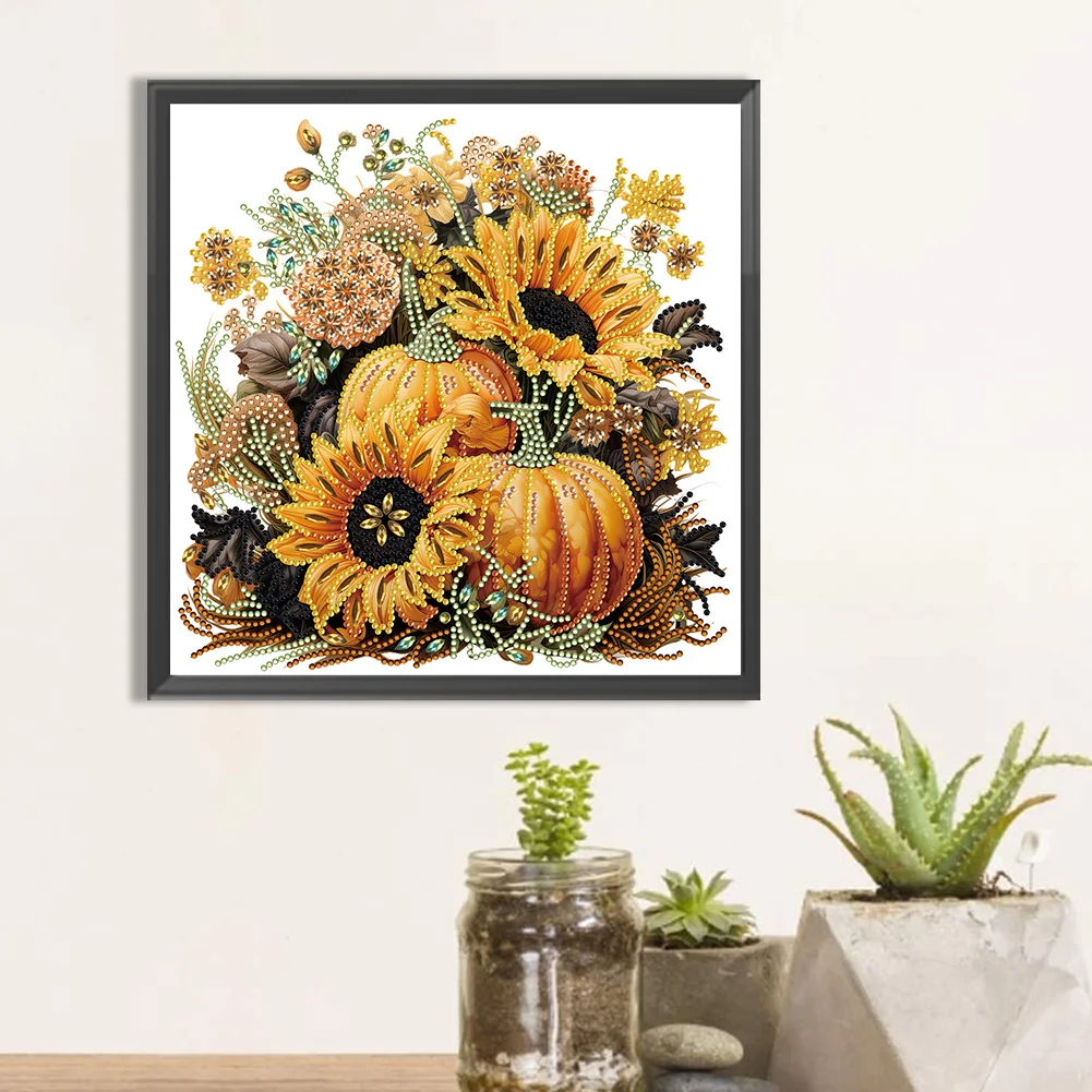 Diamond Painting - Partial Special Shaped Drill - Pumpkin Sunflower(Canvas|30*30cm)