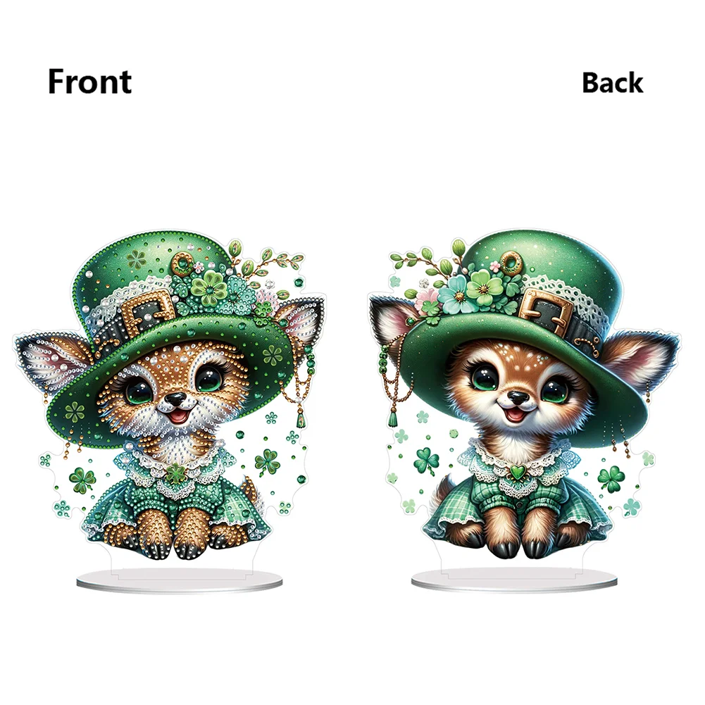 DIY Acrylic St. Patricks Day Deer Special Shape Diamond Painting Tabletop Ornament Creative Home Decor & Gift Idea for Adults - Relaxing Craft Activity