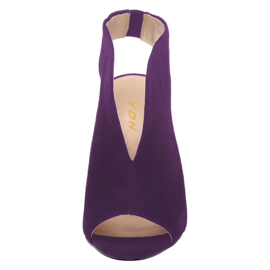 Purple Faux Suede Peep Toe Slingback Party Stiletto Heels Sandals