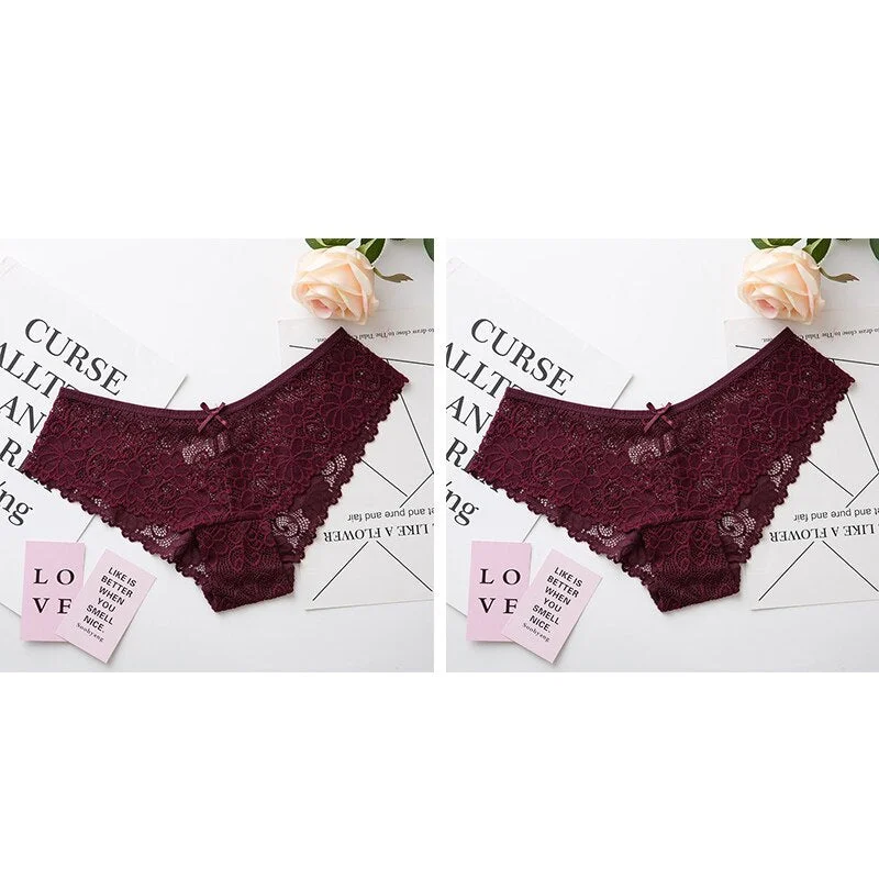 Women Sexy Lace Lingerie Low-waist Panties Embroidery Tempting Briefs Transparent Hollow out Underwear Female Underpants