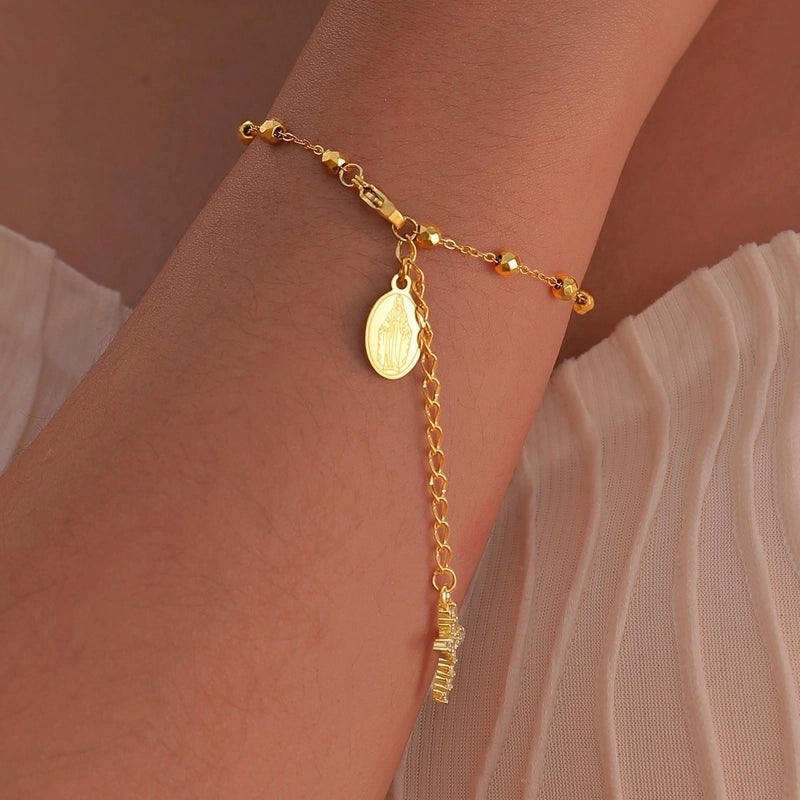 Elegant Lady IG Style Portrait Virgin Mary 304 Stainless Steel 18K Gold Plated Bracelets In Bulk Stainless Steel Bracelets