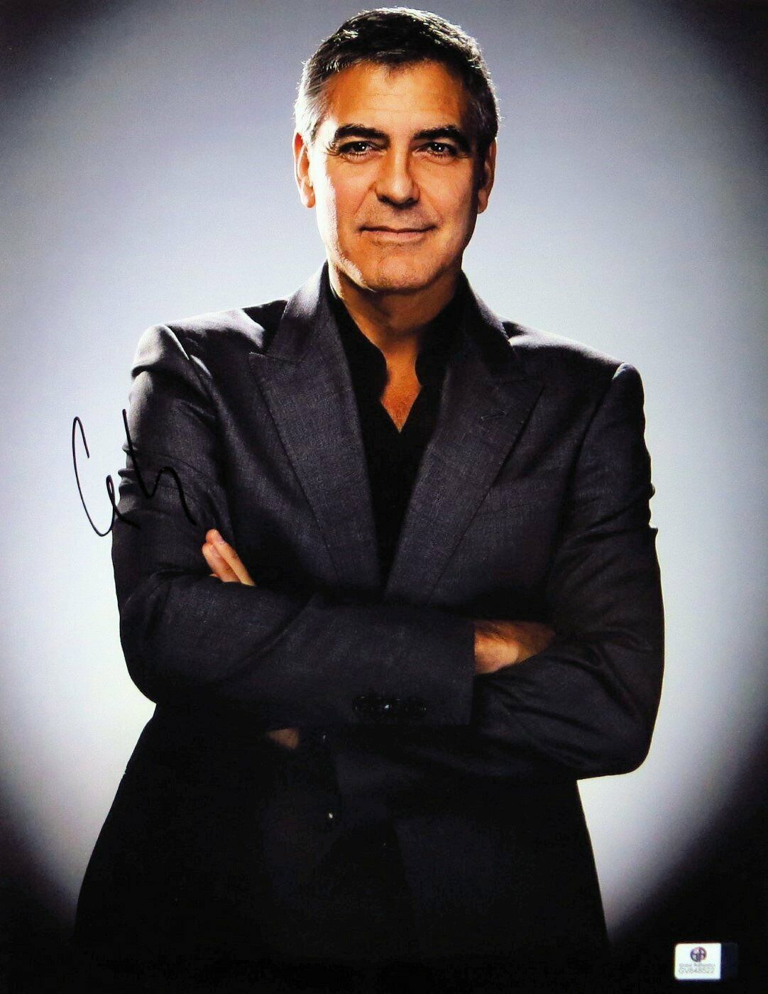 George Clooney Signed Autographed 11X14 Photo Poster painting Sexy Classic Gray Suit GV848522