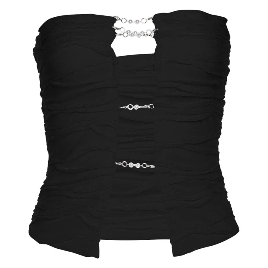 Weird Puss Ruched Hollow Corset Top Women Solid Chain Navel Sexy Elastic Camisole Backless Skinny Wild Clothing For Hot Street